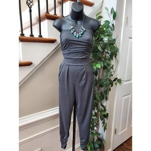 ADC Women's Gray Solid Polyester Off The Shoulder Jumpsuit With Pockets Small